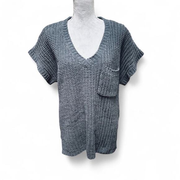 POL Clothing Chenille Sweater Oversized Short Sleeve High Low Deep Grey Size M - Picture 1 of 7